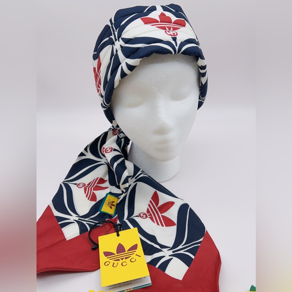❌SOLD❌Adidas X GUCCI GG Trefoil Print Silk Headband Hair Scarf Size M (57cm) - Picture 6 of 11